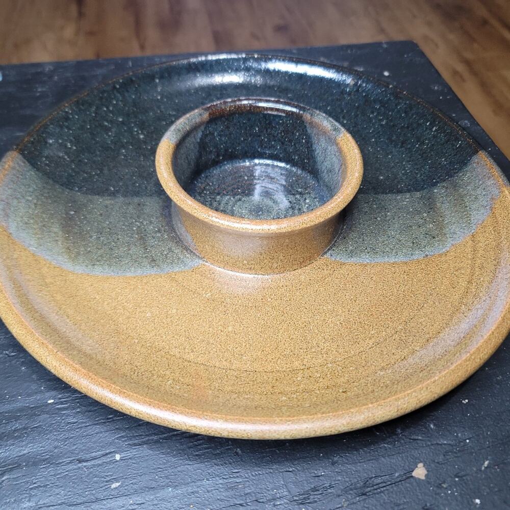 Vtg Handmade Pottery Ceramic Chip n Dip Tray - Picture 2 of 6